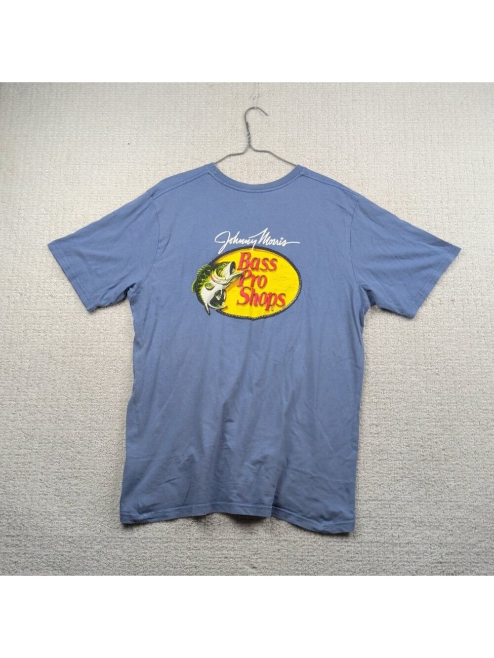 Bass Pro Shops x Johnny Morris Fishing Logo Men's L Blue T-Shirt Fishing Tee
